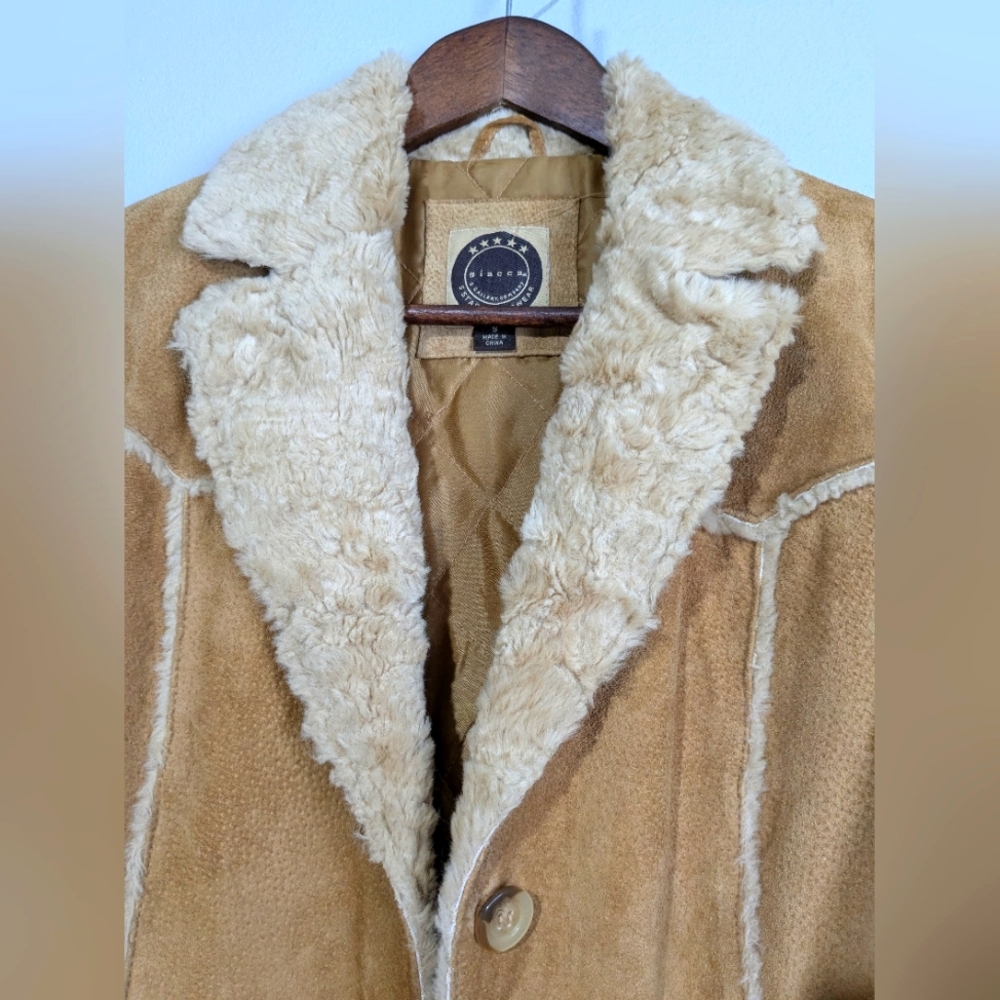 Vintage Giacca Long Leather And Shearling Fitted Button Front Penny Lane Coat S - Picture 3 of 13